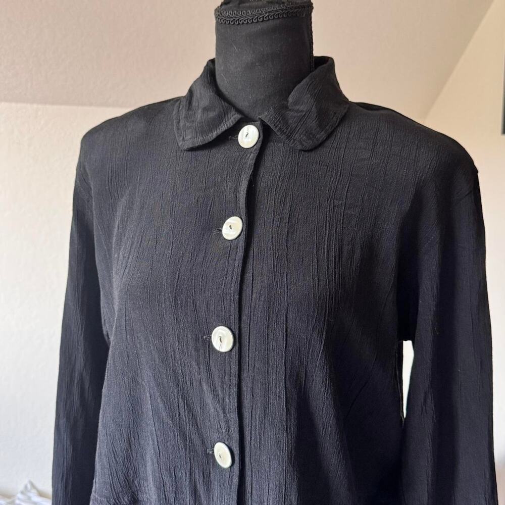 vintage Clio Black button up blouse‎ jacket sz m rayon minimalist lagenlook